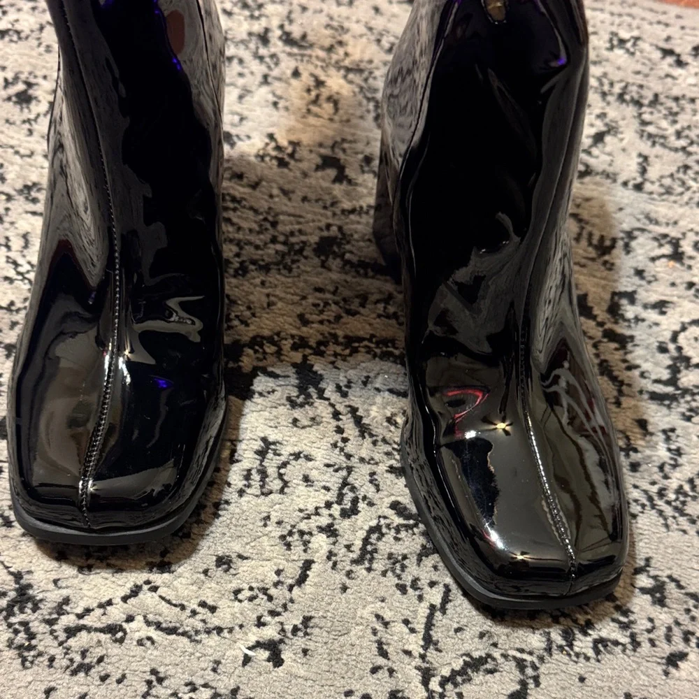 Zara Black Patent Heeled Boots - Picture 11 of 11